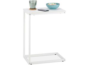 4052025428556 - Beistelltisch C-Form hbt 60 x 30 x 45 cm Sesseltisch zum Unterschieben Metall & Holzoptik Sofatisch weiß - Relaxdays