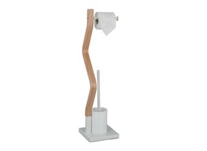 4052025428976 - Relaxdays - wc Garnitur stehender Toilettenpapierhalter Toilettenbürste mit Bürstenhalter 75x185x185cm weiß natur