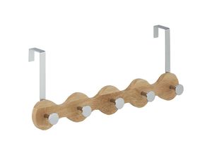 4052025429768 - Türgarderobe 5 Haken Holz & Metall zum Einhängen Hakenleiste für Türen Flur & Schlafzimmer natur silber - Relaxdays