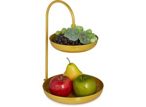 4052025429898 - Relaxdays Obst Etagere 2 stöckig Metall HxBxT 31 x 23 x 20 cm runde Früchteschale für Obst Gemüse & Kekse gold