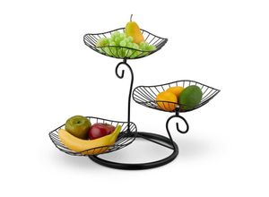 4052025429904 - Obst Etagere 3 stöckig Metall hbt 34x49x315 cm Lotusblatt-Design Früchtekorb für Obst & Gebäck schwarz - Relaxdays