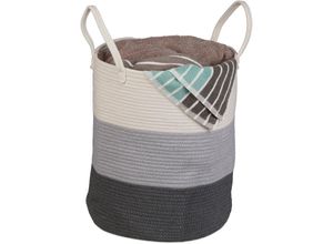 4052025430023 - Aufbewahrungskorb aus Baumwolle Wäschekorb Boho faltbar mit Griffen Baumwollkorb HxD 46x41 cm grau-weiß - Relaxdays