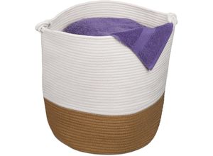 4052025430184 - Relaxdays - Aufbewahrungskorb Baumwolle hbt 41x44x40cm Wäschekorb mit Griffen faltbar Boho Korb geflochten weiß braun