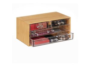 4052025430351 - Make Up Organizer Bambus 4 Schubladen hbt 11x235x15 cm Schminkaufbewahrung & Schmuck natur transparent - Relaxdays