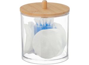 4052025430382 - Wattestäbchen-Behälter Kunststoff mit Bambusdeckel Organizer Wattepads und Wattestäbchen transparent natur - Relaxdays