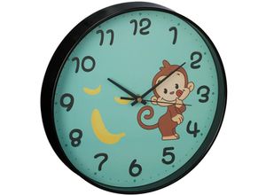 4052025430450 - Wanduhr Affe ø 295 cm Affenuhr für Kinder Kinderzimmeruhr Jungen & Mädchen analog Kinderuhr Wand türkis - Relaxdays