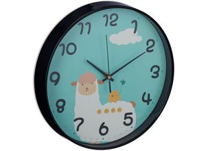 4052025430467 - Wanduhr Lama ø 295 cm Alpaka Uhr für Kinder Kinderzimmeruhr Jungen & Mädchen analog Kinderuhr Wand blau - Relaxdays