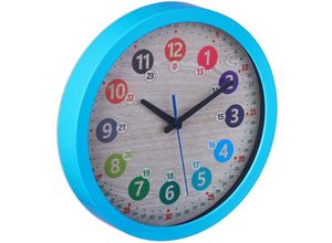 4052025430474 - Wanduhr Kinder ø 30 cm bunte Zahlen Uhrzeit lernen Kinderzimmeruhr Jungen & Mädchen Kinderuhr Wand blau - Relaxdays