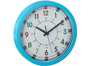 4052025430498 - Wanduhr Kinder ø 30 cm große Zahlen Uhrzeit lernen Kinderzimmeruhr Jungen & Mädchen Kinderuhr Wand blau - Relaxdays