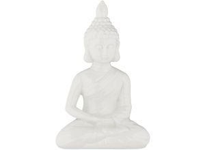 4052025430825 - Relaxdays - Buddha Figur sitzend 17 cm hoch Garten-Dekofigur wetterfest & frostsicher Dekoskulptur Wohnzimmer weiß