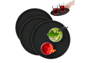 4052025431174 - Relaxdays - Serviertablett 3er Set rund ø 28 cm Bartablett rutschfeste Oberfläche Kellnertablett Gastronomie schwarz