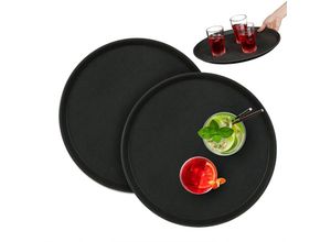 4052025431181 - Relaxdays - Serviertablett 2er Set rund ø 40 cm Bartablett rutschfeste Oberfläche Kellnertablett Gastronomie schwarz