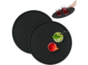 4052025431198 - Relaxdays Serviertablett 2er Set rund Ø 45 cm Bartablett rutschfeste Oberfläche Kellnertablett Gastronomie schwarz