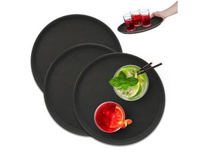 4052025431204 - Relaxdays Serviertablett 3er Set rund Ø 35 cm Bartablett rutschfeste Oberfläche Kellnertablett Gastronomie schwarz