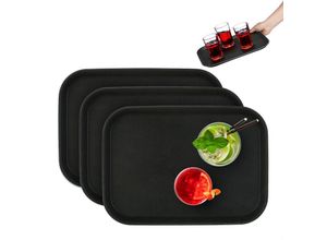 4052025431228 - Serviertablett 3er Set rutschfeste Oberfläche eckiges Kellnertablett Gastronomie BxT 35x25 cm schwarz - Relaxdays