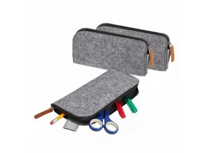 4052025431310 - Federmäppchen Filz 3er Set Etui mit Reißverschluss hbt 11 x 20 x 15 cm Federtasche Schule & Büro grau - Relaxdays