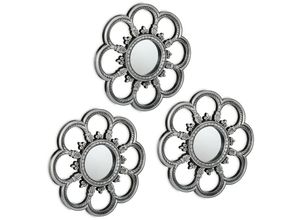 4052025432027 - Spiegel 3er Set Blume runde Zierspiegel Wohnzimmer Flur Dekospiegel ø je 26 cm Kunststoff-Rahmen silber - Relaxdays