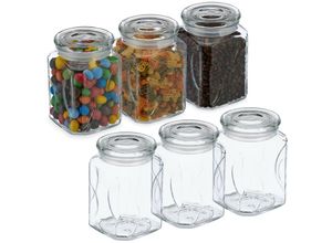 4052025432249 - Vorratsgläser mit Deckel 6er Set Glas 750 ml eckige Vorratsdosen luftdichte Glasbehälter transparent - Relaxdays