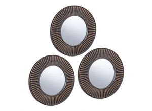 4052025432676 - Spiegel 3er Set runder Sonnenspiegel Wohnzimmer Flur Dekospiegel ø 25 cm Kunststoff-Rahmen gold schwarz - Relaxdays