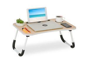 4052025433024 - Relaxdays - Laptoptisch für Couch klappbar Tablethalter Getränkehalter Betttisch HxBxT 26 x 63 x 40 cm natur weiß