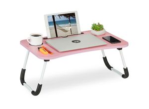 4052025433048 - Relaxdays - Laptoptisch für Couch klappbar Tablethalter Getränkehalter Betttisch HxBxT 26 x 63 x 40 cm rosa weiß