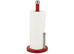 4052025433192 - Küchenrollenhalter stehend Küchenrollenständer Metall Rollenhalter mit Abrollstop HxD 35 x 15cm rot-silber - Relaxdays