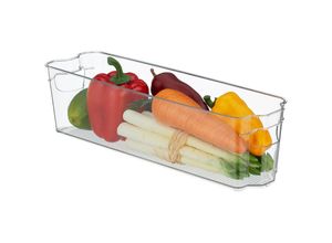 4052025433413 - Kühlschrank Organizer Aufbewahrung von Lebensmitteln HxBxT 10x38x105 cm Küchenbox mit Griff transparent - Relaxdays