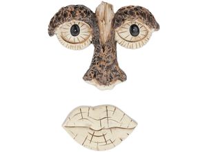 4052025433765 - Baumgesicht 2-teilig wetterfester Kunststein Baumstamm Deko zum Aufhängen urige Gartendeko braun creme - Relaxdays