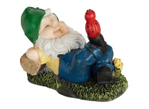 4052025433895 - Relaxdays - Gartenzwerg schlafend Gartendeko wetterfester Gnom hbt 14 x 21 x 11 cm Wichtel Figur Kunststein bunt