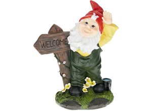 4052025433932 - Relaxdays - Gartenzwerg Welcome Garten & Haustür wetterfester Gnom hbt 27x22x12 cm Willkommensfigur Kunststein bunt