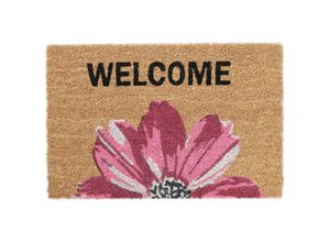 4052025434380 - Fußmatte Kokos Welcome-Schriftzug & Blume Fußabtreter 60x40cm Schmutzfangmatte innen & außen rosa natur - Relaxdays