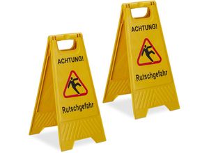 4052025435738 - Relaxdays - Rutschgefahr Aufsteller 2er Set klappbar beidseitig beschriftet Kunststoff Warnschild vor Glätte gelb