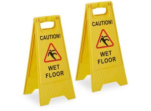 4052025435745 - Rutschgefahr Aufsteller Caution Wet Floor 2er Set klappbar beidseitig beschriftet Kunststoff gelb - Relaxdays