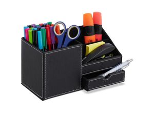 4052025436704 - Schreibtisch Organizer Büroorganizer 3 Fächer & Schublade hbt 12x225x11 cm Stiftehalter schwarz weiß - Relaxdays