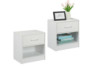 4052025437060 - 2 x Nachttisch mit Schublade offenes Fach HBT 415 x 39 x 31 cm Nachttischschrank Schlafzimmer Nachtkasten weiß