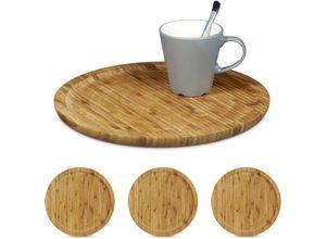 4052025437695 - Relaxdays - 4 x Servierplatte Bambus rund ø 33 cm Bambusteller zum Anrichten Servierteller für Wurst Käse Obst Snacks natur