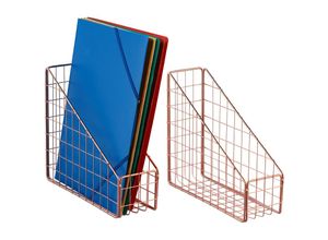 4052025437916 - Relaxdays Stehsammler 2er Set A4 Gitter Design HBT 23 x 9 x 255 cm Büro & Home-Office Stehordner Metall roségold