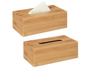 4052025438012 - Relaxdays - 2 x Kosmetiktuchbox aus Bambus Box für Kosmetik- & Taschentücher Tücherbox nachfüllbar Taschentuchbox natur