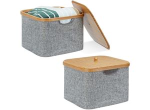 4052025438913 - Relaxdays - 2 x Aufbewahrungskorb Stoff Bambus Aufbewahrungsbox mit Deckel Regalkorb h x b x t 25 x 33 x 33 cm Stoffbox grau