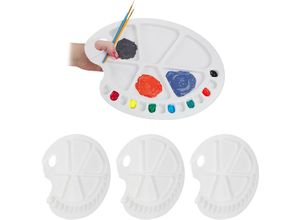 4052025439354 - Relaxdays - 4 x Mischpalette für Farben Malpalette mit Griffloch für Schule und Künstler mit 20 Mulden Kunststoff weiß