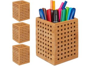 4052025439446 - Relaxdays - 4 x Stiftköcher Bambus Utensilienbox Holz für Stifte Schere Stiftehalter Landhausstil hbt 115 x 9 x 9 cm natur