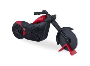 4052025440336 - Relaxdays - Pizzaschneider Motorrad mit Ständer Edelstahl Kunststoff hbt 9 x 215 x 45 cm Pizzaroller schwarz rot