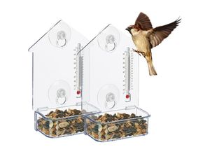 4052025441029 - Fenster-Vogelfutterhaus 2er Set 2 Saugnäpfe Futterstation mit Thermometer hbt 17 x 115 x 5 cm transparent - Relaxdays