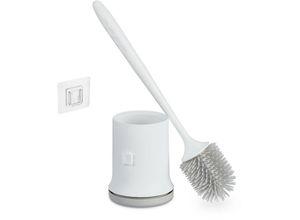 4052025441210 - Relaxdays Toilettenbürste mit Wandhalterung schnelltrocknend WC-Bürste Behälter ohne Bohren Kunststoff weiß-grau 4052025441210 - Relaxdays Toilettenbürste mit Wandhalterung schnelltrocknend WC-Bürste Behälter ohne Bohren Kunststoff weiß-grau