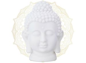 4052025441258 - Buddha Kopf Kunststoff Buddha-Figur hbt 17x12x10 cm Zen-Deko für Wohnzimmer & Bad Feng Shui Deko weiß - Relaxdays