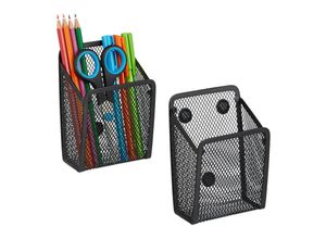 4052025441555 - Stiftehalter 2er-Set magnetisch Büro Organizer hbt 135x95x7 cm Magnetwandzubehör Stifteköcher schwarz - Relaxdays