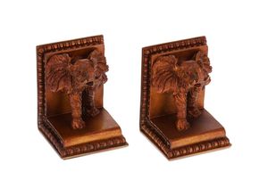 4052025441869 - Relaxdays - Buchstützen 2er Set Elefant hbt 18x12x14 cm Buchstopper für Regal afrikanische Deko Kunstharz braun