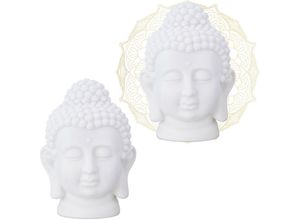 4052025441975 - Relaxdays - 2 x Buddha Kopf Kunststoff Buddha-Figur hbt 17x12x10 cm Zen-Deko für Wohnzimmer & Bad Feng Shui Deko weiß