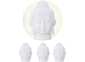 4052025442040 - Relaxdays - 4 x Buddha Kopf Kunststoff Buddha-Figur hbt 17x12x10 cm Zen-Deko für Wohnzimmer & Bad Feng Shui Deko weiß