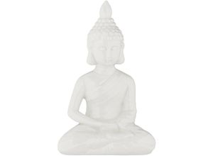 4052025442088 - Relaxdays - Buddha Figur sitzend 18 cm hoch Garten-Dekofigur wetterfest & frostsicher Dekoskulptur Wohnzimmer weiß